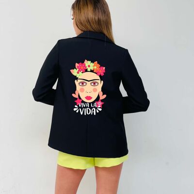 Ruffle Frida Eyes Lapel Blazer