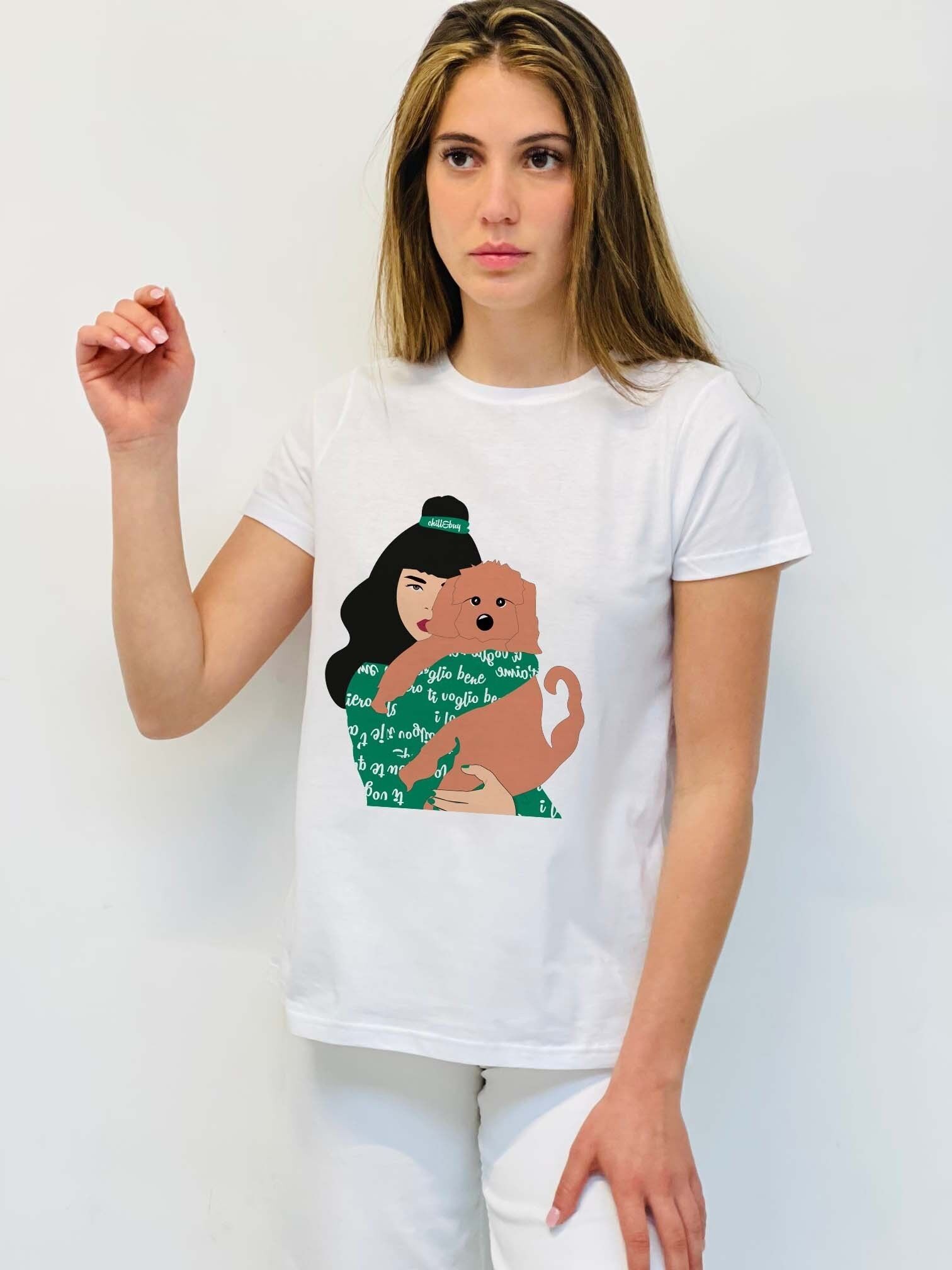 T-shirt basic con lettera del cane