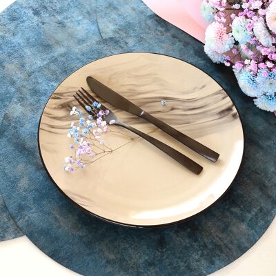 Placemats SERENE - Set of 4 Round Velvet Table Placemats TEAL color