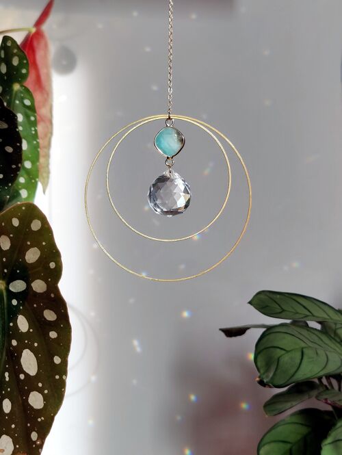 MIA Amazonite - Suncatcher Pierre naturelle, laiton, et cristal de verre