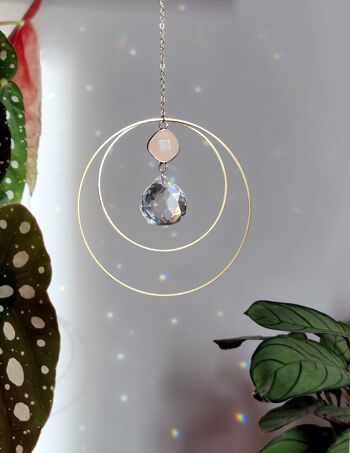 MIA Quartz Rose - Suncatcher Pierre naturelle, laiton, et cristal de verre