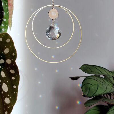 MIA Quartz Rose - Acchiappasole Pietra naturale, ottone e cristallo di vetro