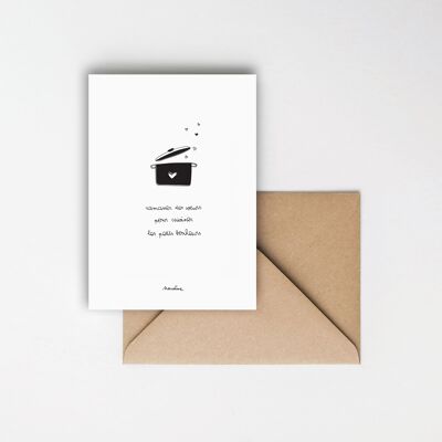 Cuisine du bonheur - Card 10x15 handmade paper and recycled envelope
