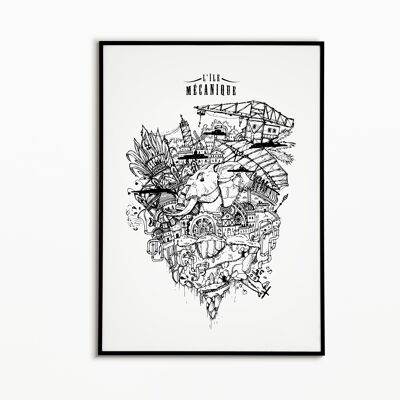 Póster La Isla Mecánica - blanco y negro