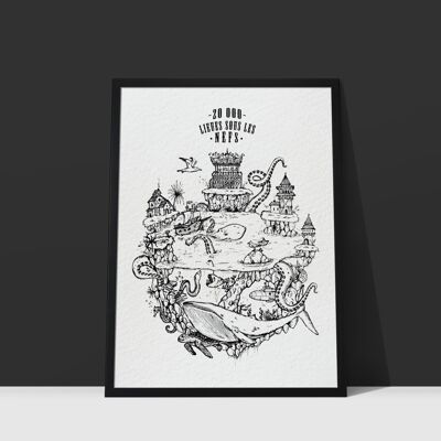 Poster 20,000 Leagues under the Ships - black and white