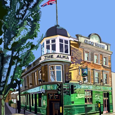 The Alma Pub & Hotel, Wandsworth Town, South London A3 Art Print