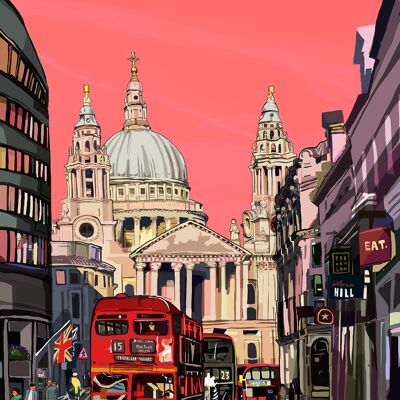 St Paul's Cathedral Pink, London A3 Art Print