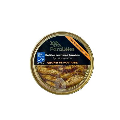 MSC sardinas pequeñas ahumadas (Espadines) con aceite de colza y semillas de mostaza