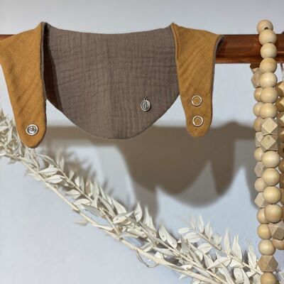 Wendehalstuch mit Druckknopf - Beige musselin mit curry musselin