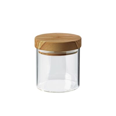 Storage jar with lid, olive wood, 400 ml, height: 11 cm