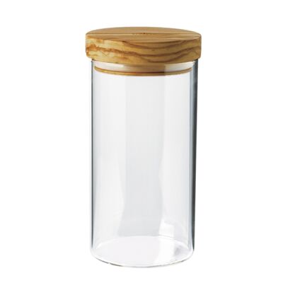 Storage jar with lid, olive wood, 900 ml, height: 20 cm