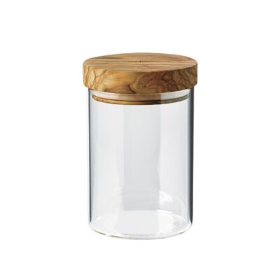 Pot de conservation avec couvercle, bois d'olivier, 600 ml, hauteur : 15 cm