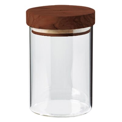 Pot de conservation avec couvercle, bois de noyer, 600 ml, hauteur : 15 cm