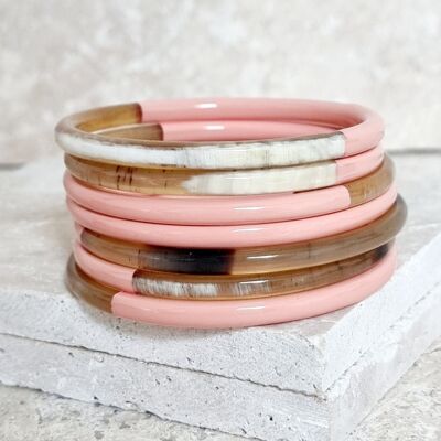 Horn Bangle Bracelet - 5 mm - Duo Pink Baby