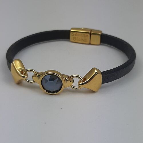 Nexus leren armband glas kristal 24K verguld donker grijs