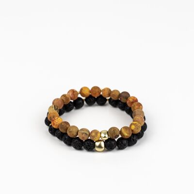 Pulsera roca natural volcánica 8mm (Naranja + Oro)