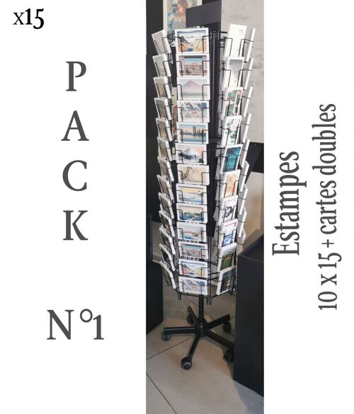 Pack 1: cartes postales x15 + cartes doubles estampes japonaises x6 + présentoir 6 faces