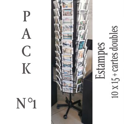 Pack 1: cartes postales x15 + cartes doubles estampes japonaises x6 + présentoir 6 faces