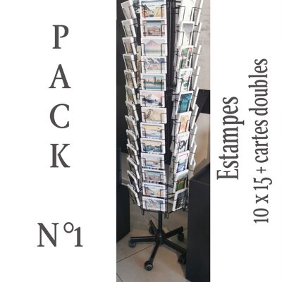 Pack 1: cartes postales x25 + cartes doubles estampes japonaises x6 + présentoir 6 faces