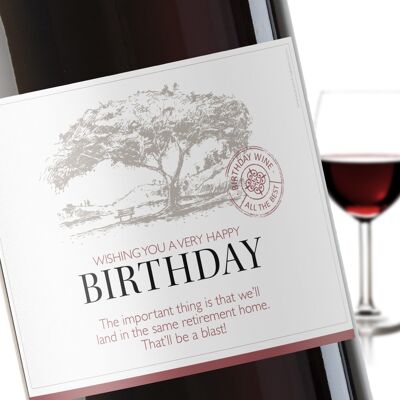 Etiqueta de vino Old Folks Birthday - Rojo