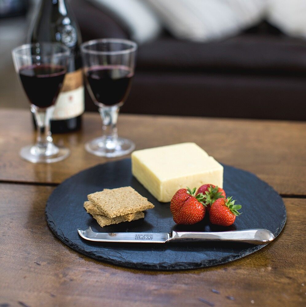 Schiefer-Käsebrett – Rund – In Geschenkverpackung