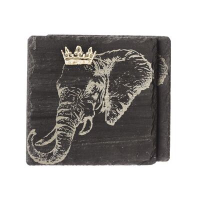 2 Slate Gold Leaf Crowned Elephant Coasters