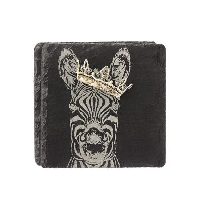 2 Slate Gold Leaf Crowned Zebra Coasters