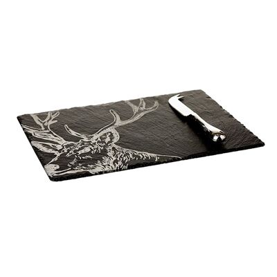 Slate Stag Cheese Board & Knife Gift Set