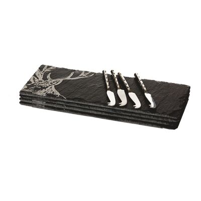 4 Slate Mini Stag Cheese Board & Knife Set