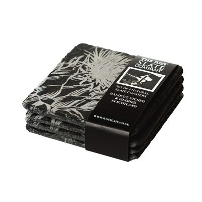 4 Contemporary Thistle Slate Coasters