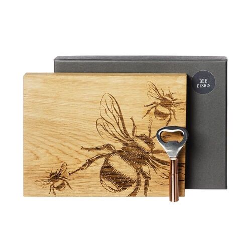 Bee Oak Cutting Board & Bottle Opener Set