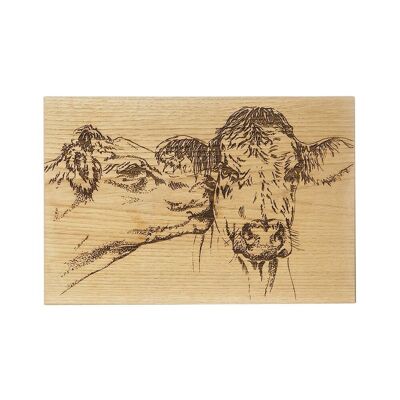 Kissing Cows Oak Serving Board 30cm