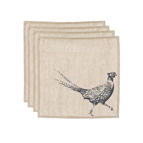 4 Pheasant Linen Napkins