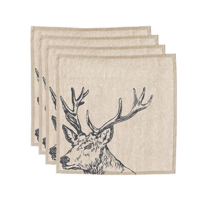 4 Stag Linen Napkins