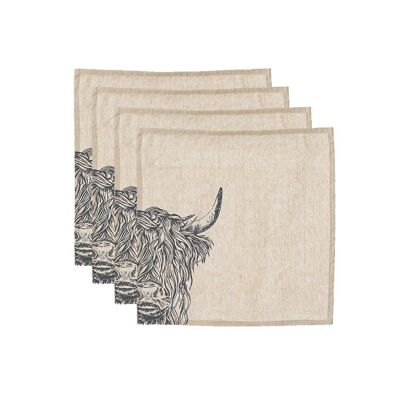 4 serviettes en lin vache Highland