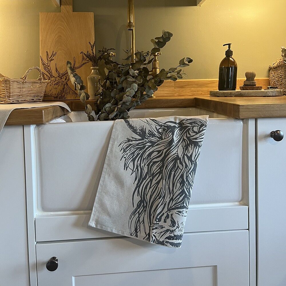 Strofinaccio in lino - Highland Cow