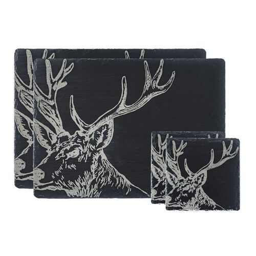 Set of 2 Stag Slate Coasters & Place Mats