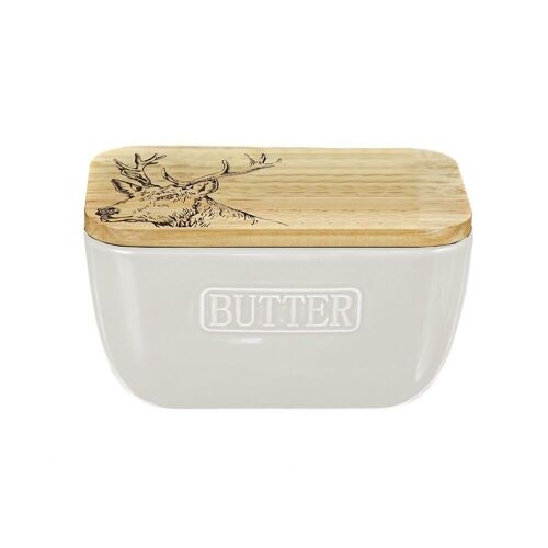 Stag Oak and Ceramic Butter Dish - White