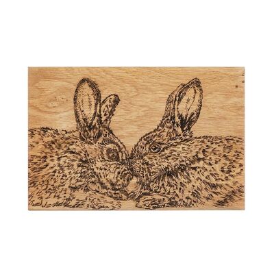 Kissing Rabbits Tagliere da portata in quercia 30 cm