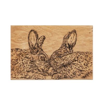 Kissing Rabbits Oak Serving Board 30cm