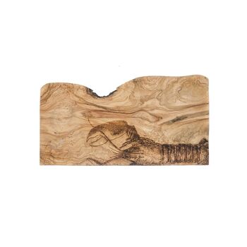 Planche à découper en bois d'olivier rustique gravée de homard 2