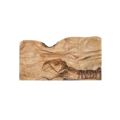Planche à découper en bois d'olivier rustique gravée de homard