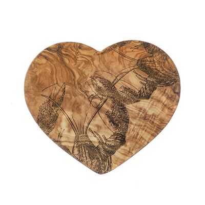 Bordo in legno d'ulivo con cuore inciso a forma di aragosta