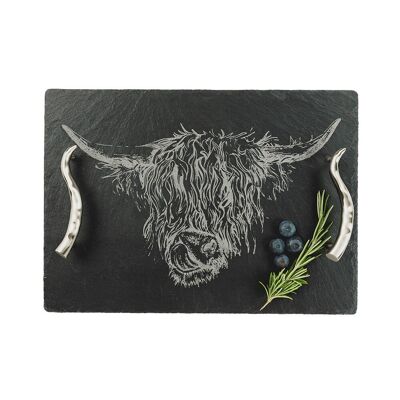 Bandeja de servicio de vaca Highland mediana - En caja de regalo