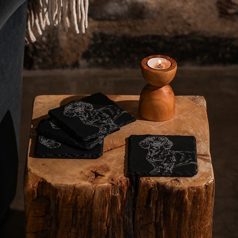 4 Dackel-Untersetzer aus Schiefer