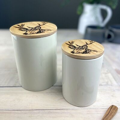 Stag Oak & Ceramic Small Storage Jar