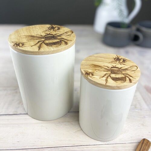 Bee Oak & Ceramic Medium Storage Jar