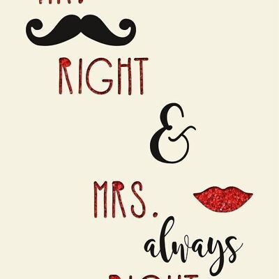 Papel de tarjeta de felicitación deluxe "Mr right & mrs always right"