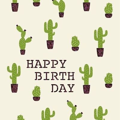 Carte de voeux papier deluxe "Happy Birthday" - cactus