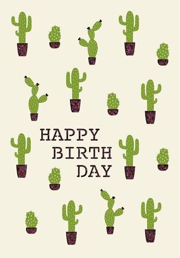 Carte de voeux papier deluxe "Happy Birthday" - cactus 1